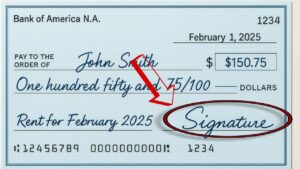 Example of signing a check